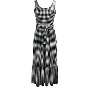 Cuddl Duds BOHO Maxi Dress Womens 1X Black White Gingham Sleeveless Tiered